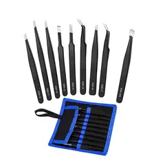 GENERICO - Pinzas Antiestáticas para electrónica Juego De 9 Piezas + Estuche