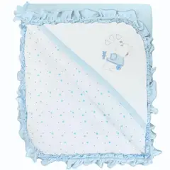 BABY MERINOS - Colcha bebé acolchada Reversible - jacquard - Osito 3C - Celeste