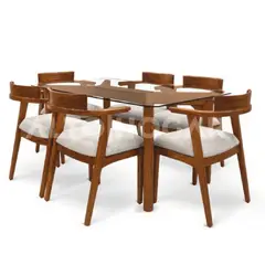 ALTO HOGAR - Juego de Comedor 6 Sillas Poem Crema Madera Tornillo