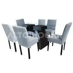 ALTO HOGAR - Juego de Comedor 6 Sillas Karmela Gris Madera Tornillo