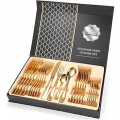 GENERICO - Juego de cubiertos dorado de 24 piezas con caja de regalo