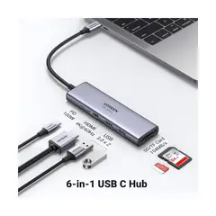 UGREEN - Adaptador Hub USB C 6 en 1 PD, 2x USB 3.0 HDMI SD microSD -