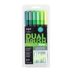 TOMBOW - Plumones Dual Brush Set Tonos verde 6 unidades