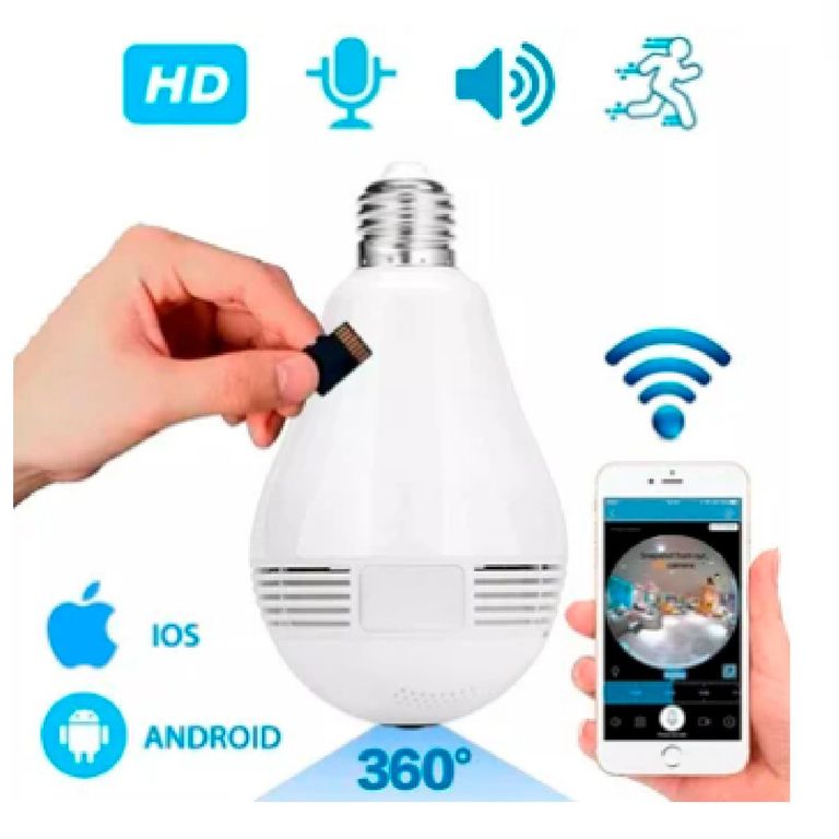 Cámara IP Wifi Foco Espía 360° Cámara Seguridad Wifi desde Celular