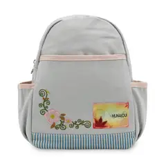 MUNAIQUI - Mochila Pequeña con Flores Color Gris de lona algodonada