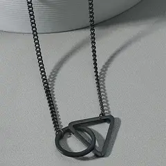 GENERICO - Collar para varon Con Combinación De Triángulo Circular - Titanio