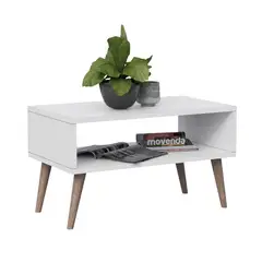 MOVENDA - Mesa de Centro Hortensia patas de madera Blanco