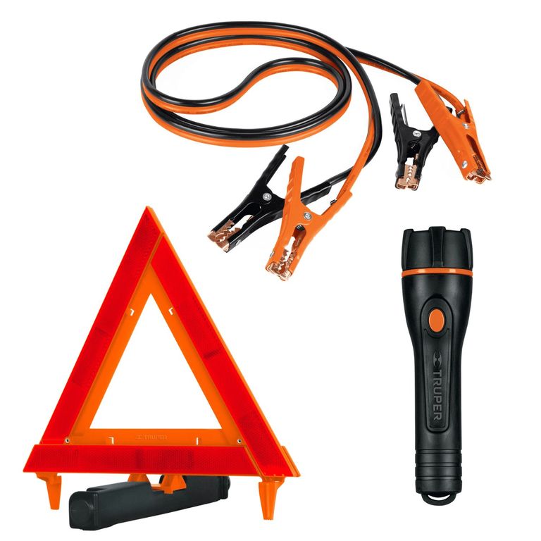 Combo Cable Pasa Corriente Linterna y Triangulo de Seguridad