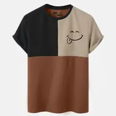 YANSUS - Polo Hombre Tricolor Beige Camello Negro Estampado