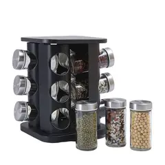 GENERICO - Condimentero Giratorio de Metal de 12 Envases de Vidrio - Negro