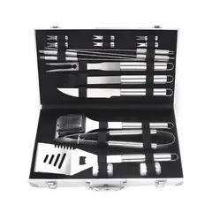 GENERICO - Set Parrillero BBQ Accesorios Parrilla de Acero Maletin 18 Piezas