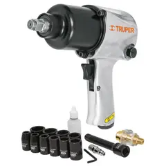 TRUPER - Kit llave de impacto neumático 1/2"P, 10 DADOS, con MALETA