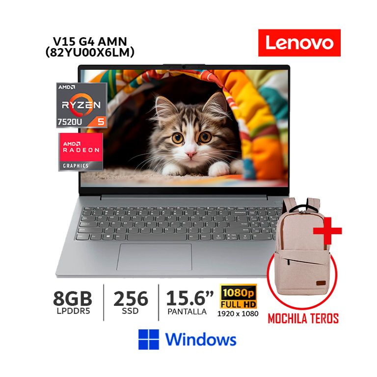 Laptop V15 G4 AMN AMD Ryzen 5 7520U 8Gb Ram/ 256Gb SSD 15.6"FHD TN-82YU00X6LM + Mochila Teros