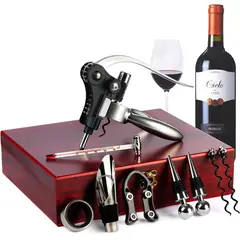 GENERICO - Kit para Abrir Botellas de Vinos de Acero con Caja de Madera