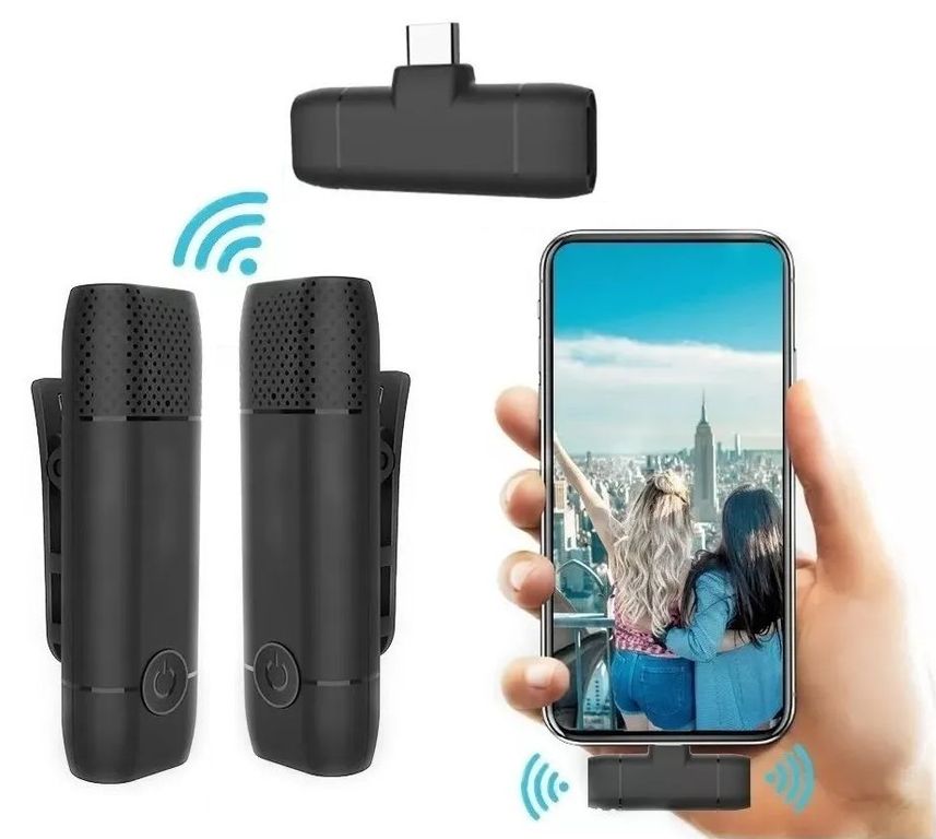 Micrófono negro inalámbrico con clip puerto tipo C