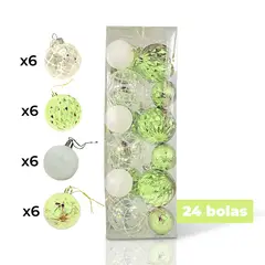 GENERICO - SET DE BOLAS NAVIDEÑAS VERDE X 24UND - 6 CM