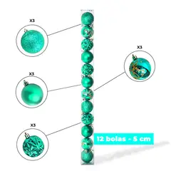 GENERICO - SET DE BOLAS NAVIDEÑAS VERDE CON DISEÑO X12 UND - 5 CM