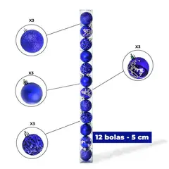 GENERICO - SET DE BOLAS NAVIDEÑAS AZUL CON DISEÑO X12 UND - 5 CM