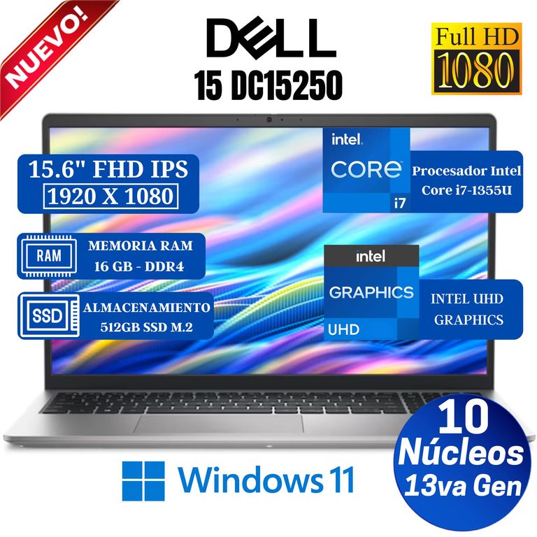 Laptop 15 DC15250 15.6" FHD IPS, Core i7-1355U, Ram 16GB, Ssd 512GB, Win 11 Pro