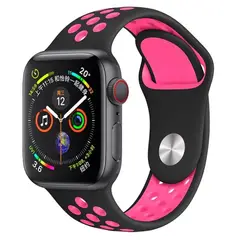 OEM - Correa de Silicona para Apple Watch Color Negro y Orificios Fucsia