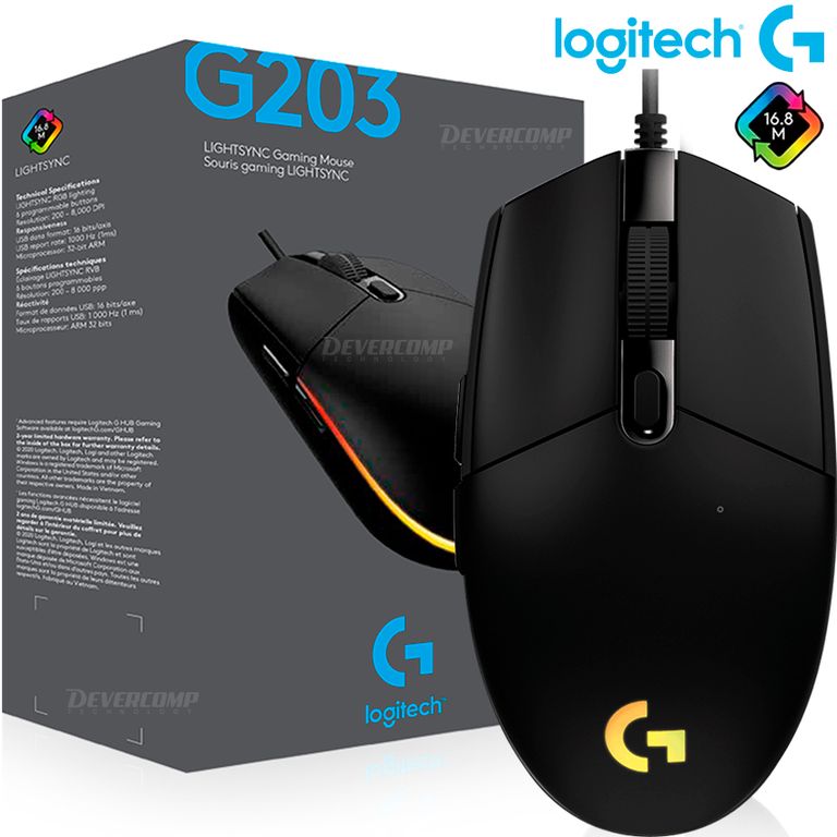 Mouse G203 RGB Lightsync 8000 DPI Black USB
