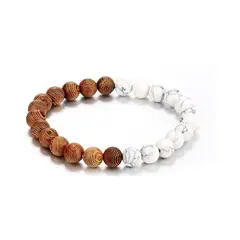 GENERICO - Pulsera Piedras Naturales Unisex Howlita Blanco Madera