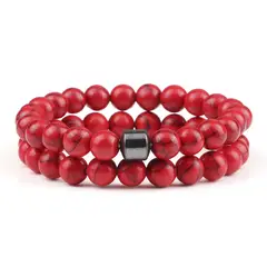 GENERICO - Pulsera Piedras Naturales Unisex Howlita Rojo Hematita