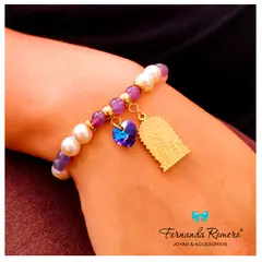FERNANDA ROMERO JOYAS Y ACCESORIOS - Pulsera Señor de Los Milagros - Amatista Perlas Acero y Cristal