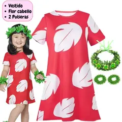 GENERICO - Vestido Lilo Stitch Algodon Rojo Disfraz - Talla desde 4 hasta 16