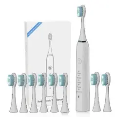 TECH CARE - Cepillo Eléctrico Carga USB Sónico + 8 Cabezales