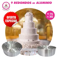 GENERICO - Set Premium de 9 Moldes Redondos de Aluminio para Repostería
