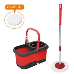 SASHIJA - Balde Escurridor Trapeador 3 Mopas + Dispensador Rojo