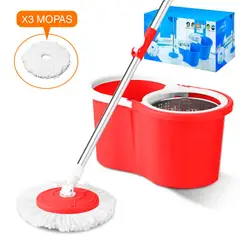 KELLER - Trapeador Escurridor Giratorio 3 Mopas RJ88 Y Colgador Doble