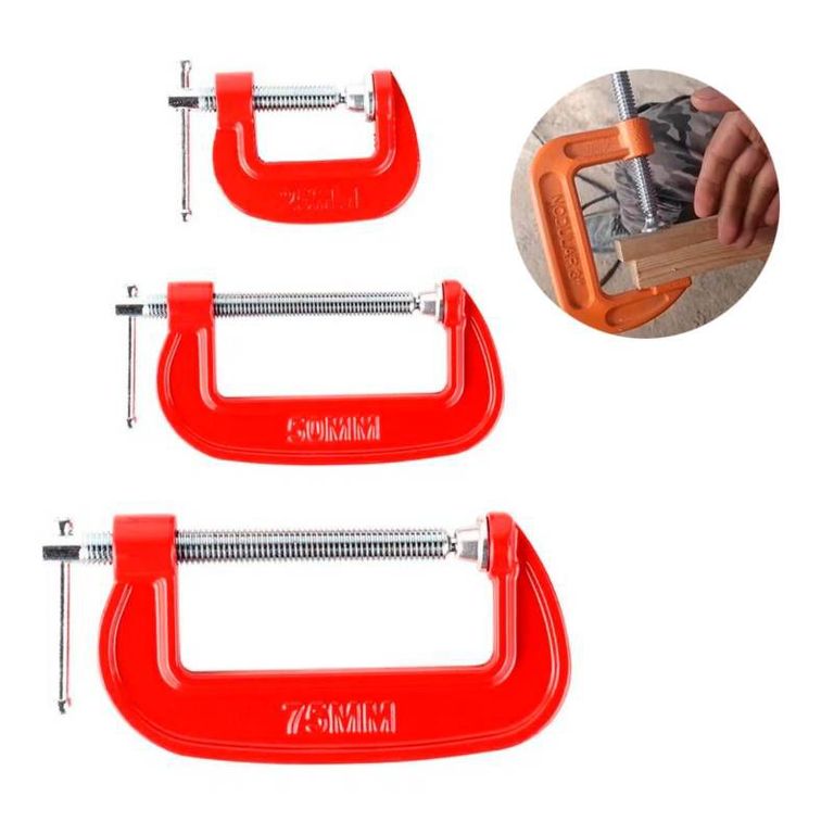 Juego De Prensa Modelo C Kit De 3 Unidades 25mm, 50mm, 75mm Rojo