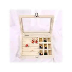 GENERICO - Joyero Organizador de Terciopelo para Anillos Aretes color Beige