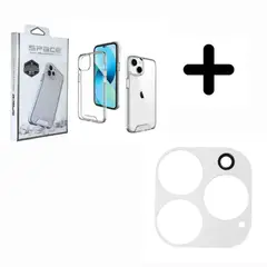 SPACE - Case Anticaida iPhone 15 Pro Transparente + Mica de Camara.