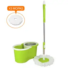 KELLER - Trapeador Escurridor Giratorio Automático 3 Mopas Verde