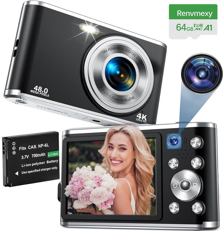 Cámara Digital Doble 4K 48MP DC306L 64GB Negro