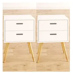 VENTITAS HOME - COMBO 2 Mesas de Noche Velador Vintage Stacy 2 Cajones Blanco