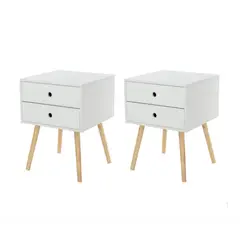 VENTITAS HOME - COMBO 2 Mesas de Noche Vintage Kimora 2 Cajones Blanco