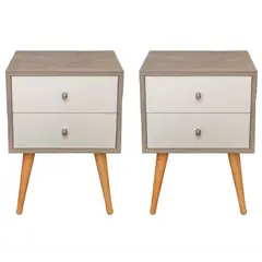 VENTITAS HOME - COMBO 2 Veladores Vintage 2 Cajones Gris