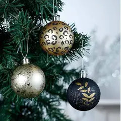 GENERICO - ESFERAS DE NAVIDAD 9 UNIDADES 6 CM DORADAS CON NEGRO