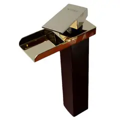 GENERICO - Monocomando 30 cm Ovalín Negro/Oro Cuadrado Caída Catarata