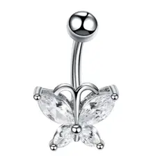 GENERICO - Piercing para ombligo mariposa plateada