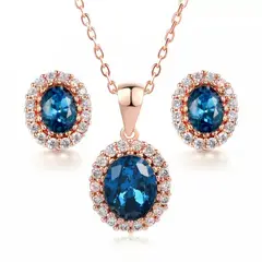 LA TIENDA 88 JOYAS Y ACCESORIOS - La Tienda 88 - Set Collar y Arete Mujer Cristales de Princesa- Celeste