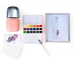 GENERICO - Miya Acuarela sólida - travel kit - 18 colores - ROSA