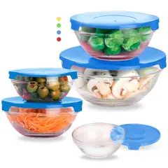 MINARI - Set 05 Bowls de Vidrio Tápers Herméticos con Tapa 45V Color aleatorio