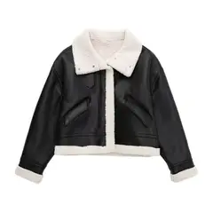 BLWOENS - Chaqueta de PU moda casual para mujeres- Negro