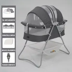 EBABY - Cuna Portátil Plegable para Bebés «DOLLY» Gray