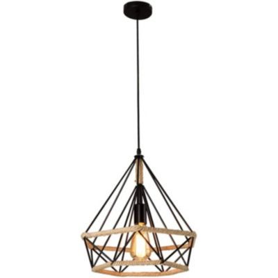 Lámpara colgante vintage cuerda de cáñamo jaula de diamante ø25cm